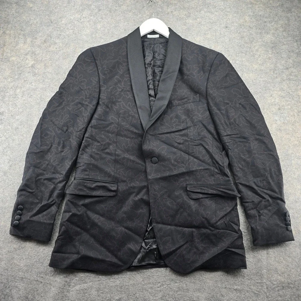 Ted Baker Josh Tuxedo Jacket Mens 42L Black Floral Jacquard Wool Cashmere Italy